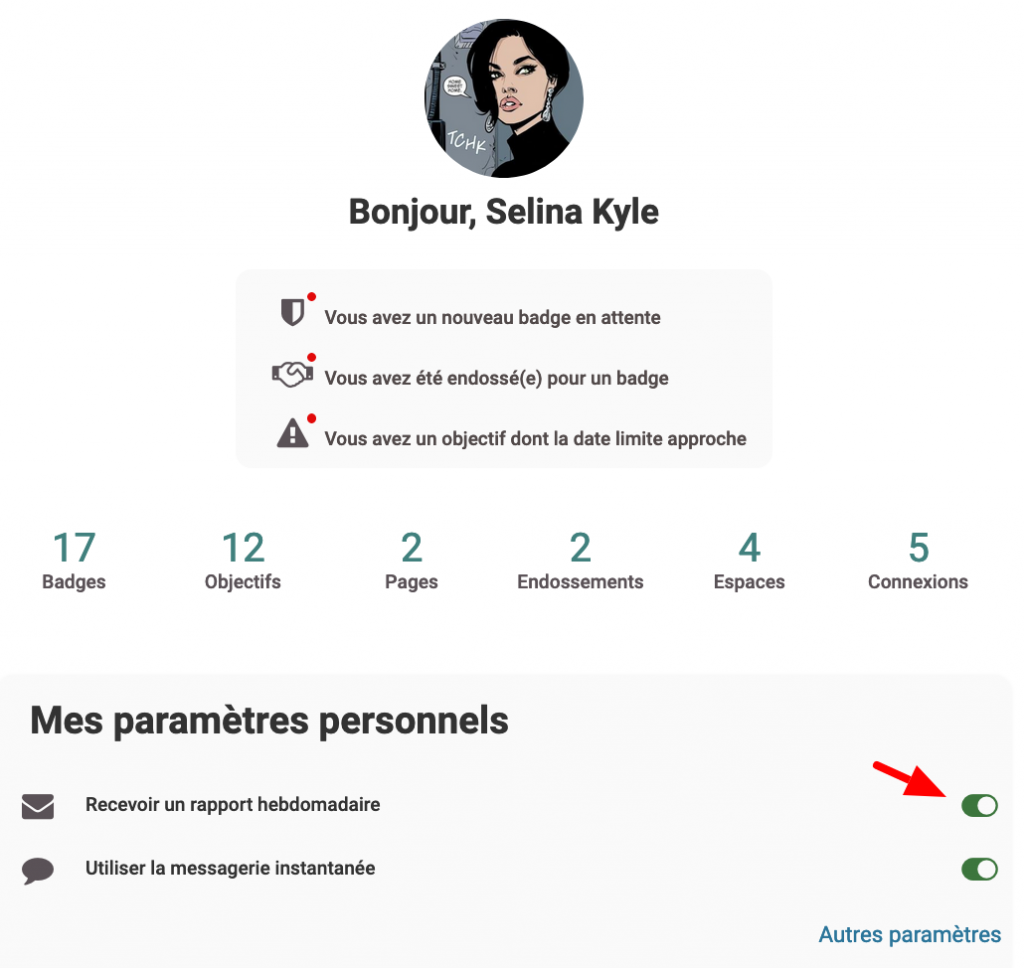 Activer le rapport hebdomadaire